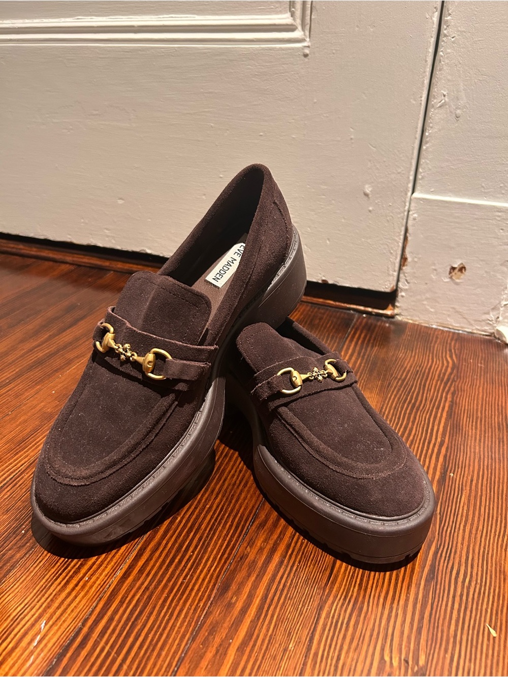 Steve Madden Brown Suede Loafers with Gold Bit